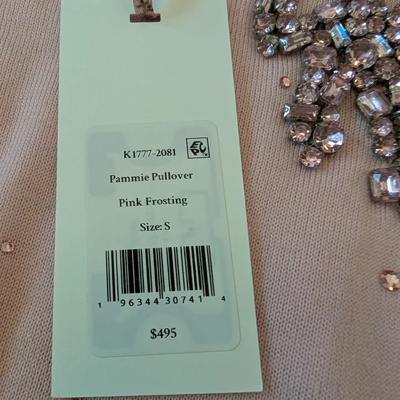 NWT LoveShackFancy Pink Cropped Sweater with Embellished Bow - Picture 6 of 9